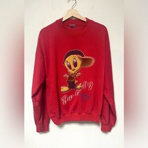 Vintage 90s Looney Tunes Tweety Bird Streetwear Sweatshirt 
Red Graphic Crewneck